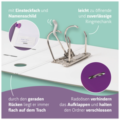 Ordner „WAVE“ Colour Code | A4, 50 mm, Hebelmechanik mit gummiertem Griff, purple