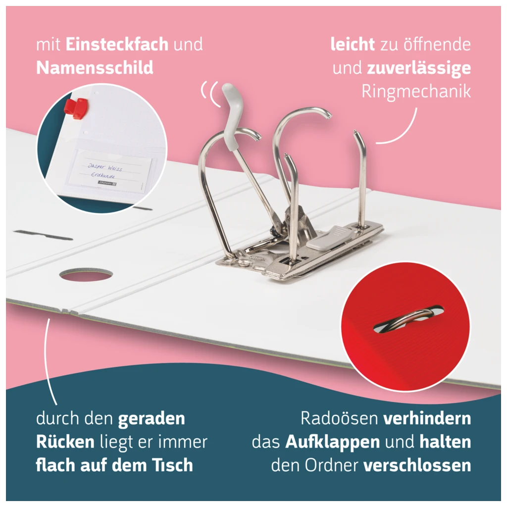 Ordner „WAVE“ Colour Code | A4, 70 mm, Hebelmechanik mit gummiertem Griff, red