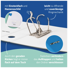 Ordner „WAVE“ Colour Code | A4, 70 mm, Hebelmechanik mit gummiertem Griff, azur