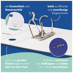 Ordner „WAVE“ | A4, 70 mm, Hebelmechanik mit gummiertem Griff, blau