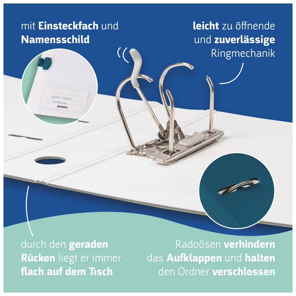 Ordner „WAVE“ Colour Code | A4, 70 mm, Hebelmechanik mit gummiertem Griff, denim