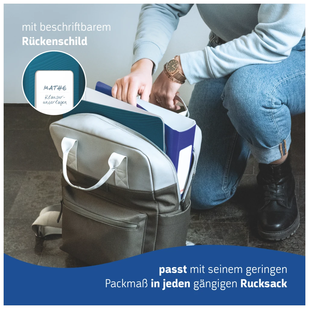 Ordner „WAVE“ Colour Code | A4, 70 mm, Hebelmechanik mit gummiertem Griff, denim