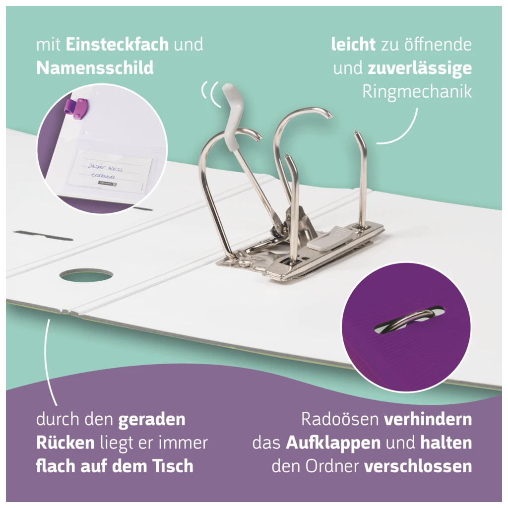 Ordner „WAVE“ Colour Code | A4, 70 mm, Hebelmechanik mit gummiertem Griff, purple