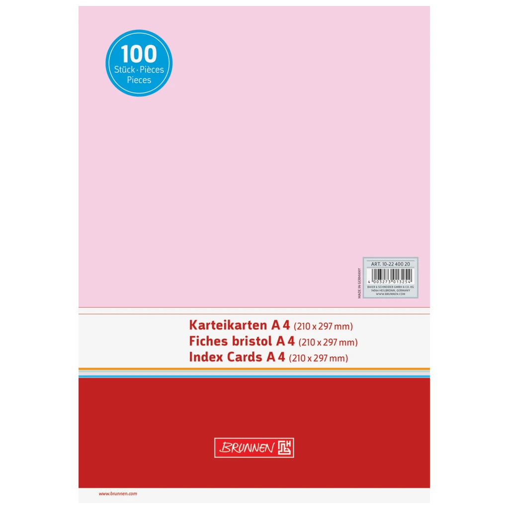 Karteikarten | 297×210 mm, A4, unliniert, rot, 100 Stück
