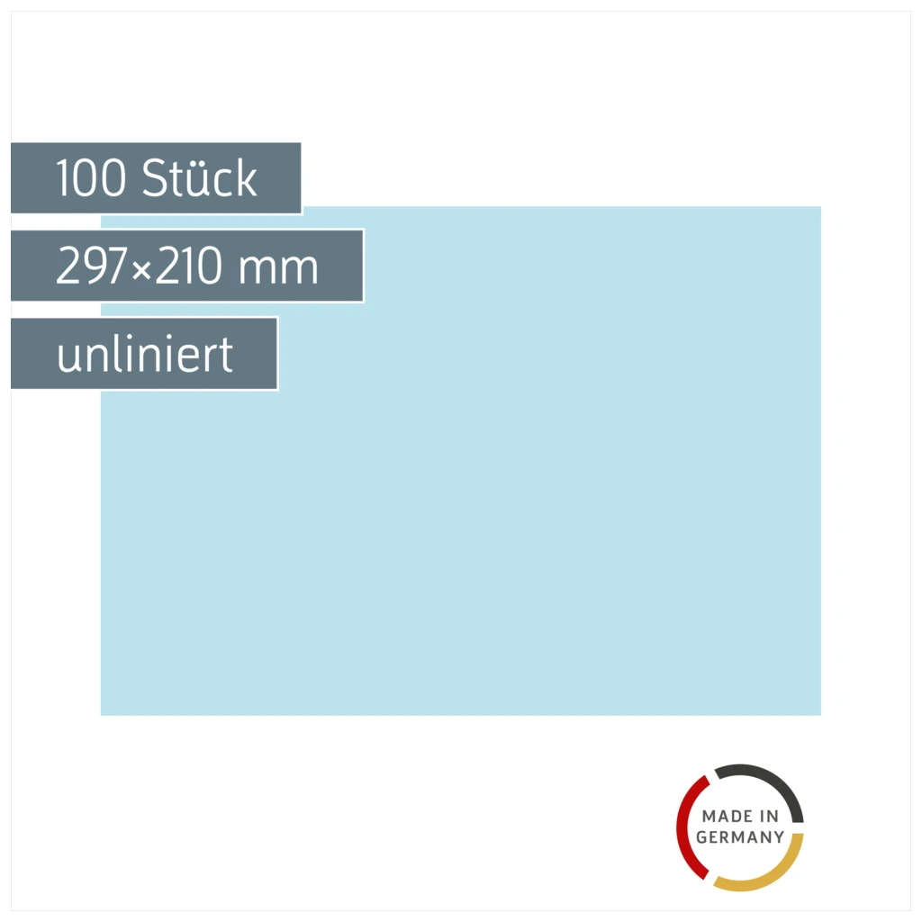 Karteikarten | 297×210 mm, A4, unliniert, blau, 100 Stück