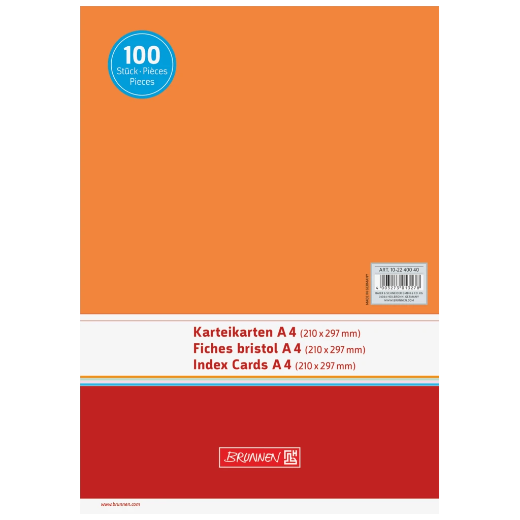 Karteikarten | 297×210 mm, A4, unliniert, orange, 100 Stück