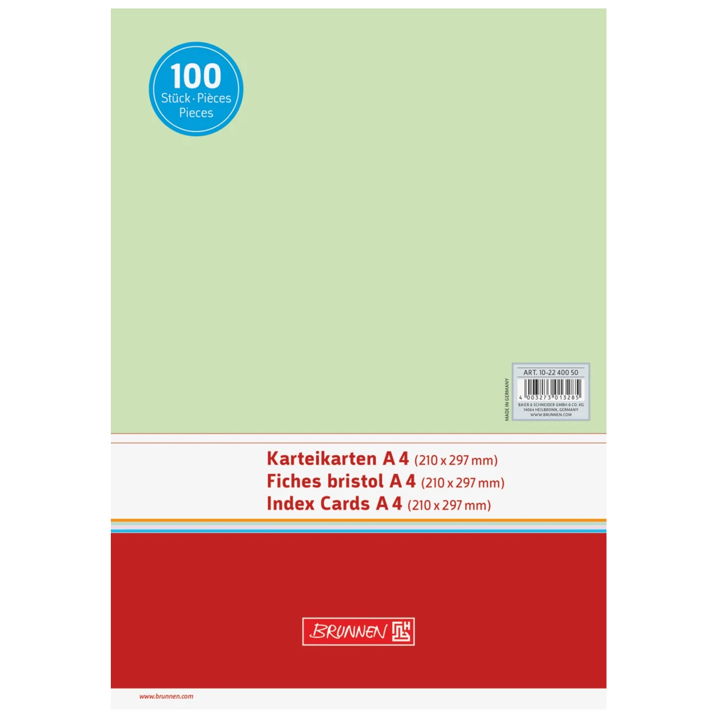 Karteikarten | 297×210 mm, A4, unliniert, grün, 100 Stück