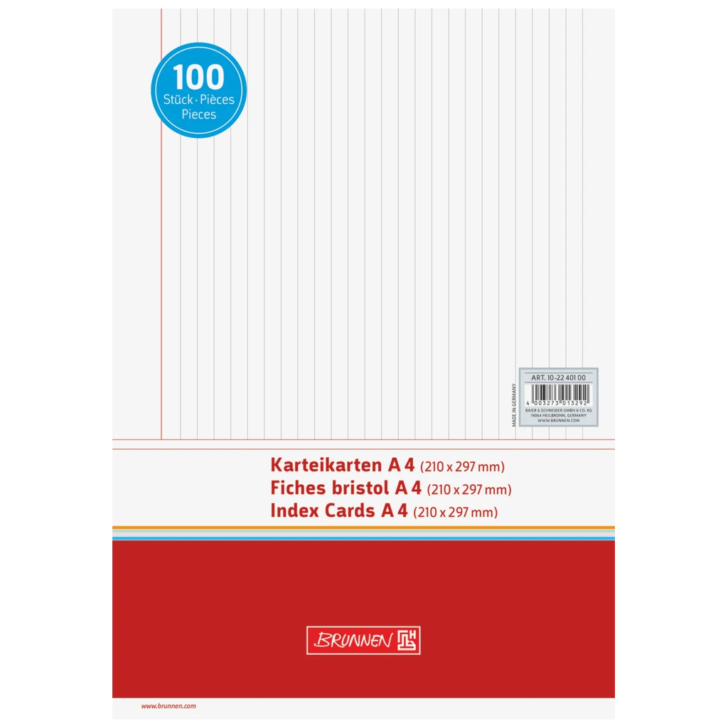 Karteikarten | 297×210 mm, A4, liniert, weiß, 100 Stück