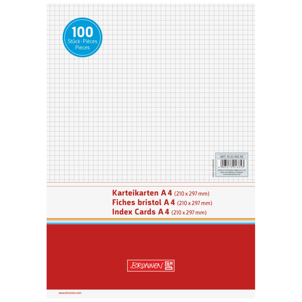 Karteikarten | 297×210 mm, A4, 5 mm kariert, weiß, 100 Stück