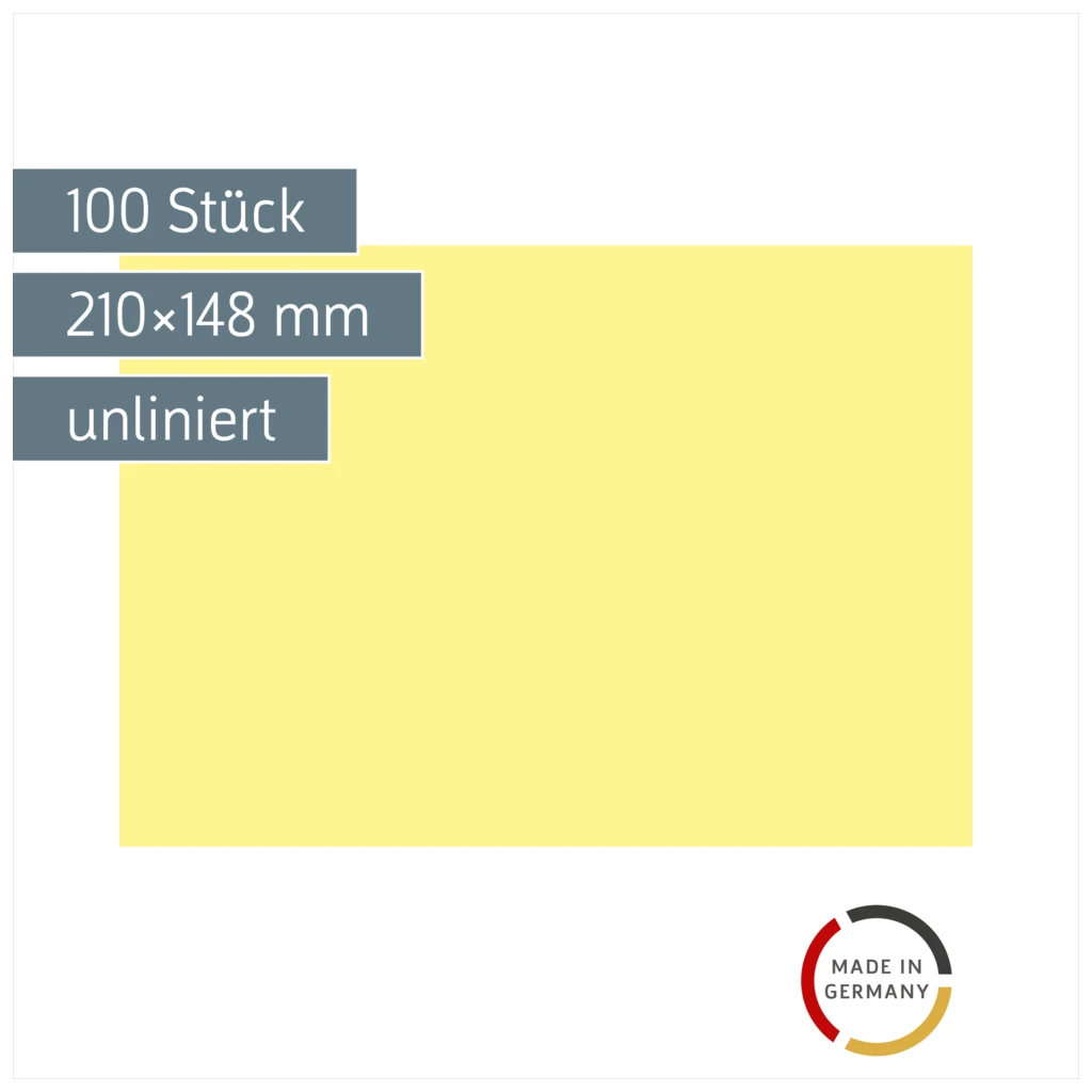 Karteikarten | 210×148 mm, A5, unliniert, gelb, 100 Stück