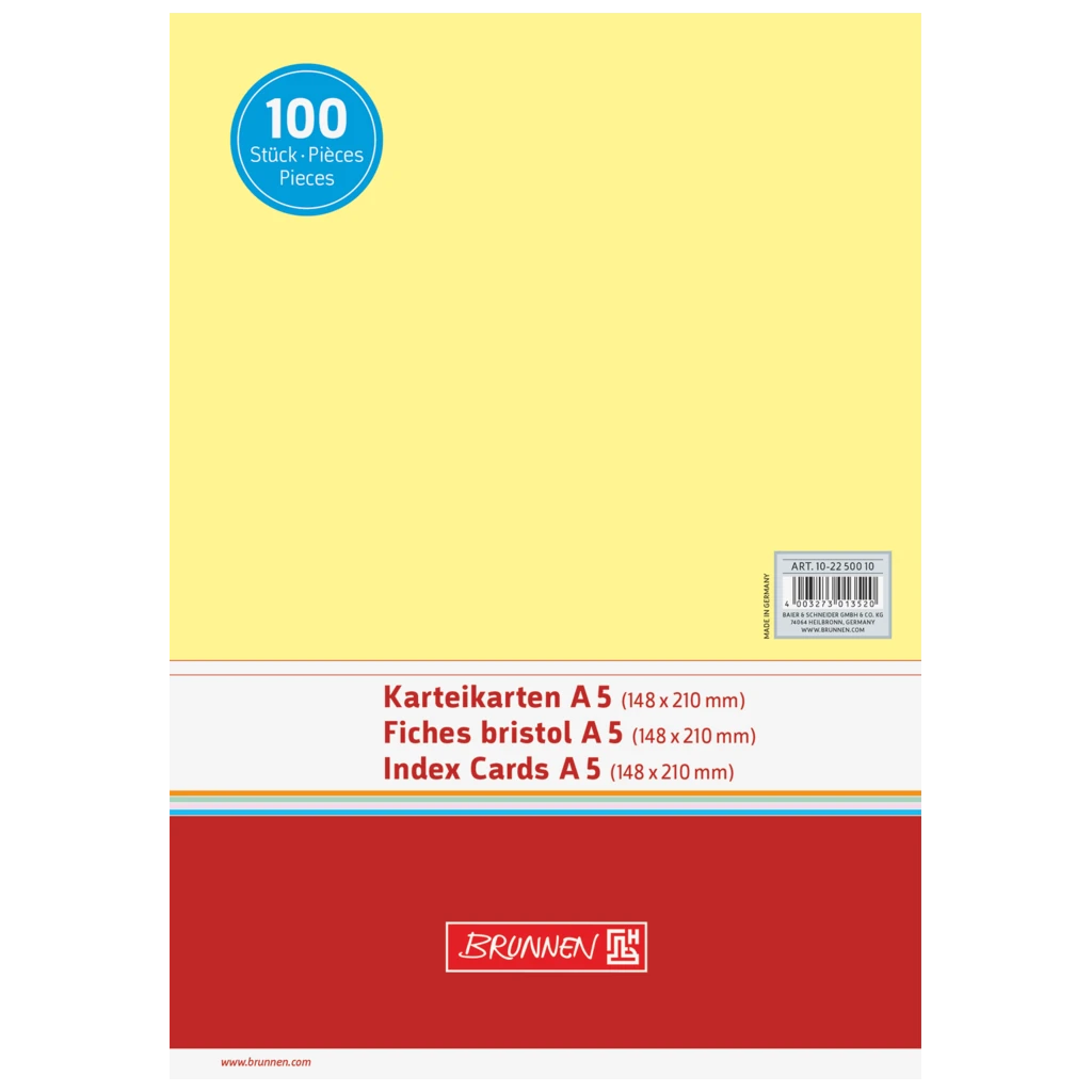 Karteikarten | 210×148 mm, A5, unliniert, gelb, 100 Stück