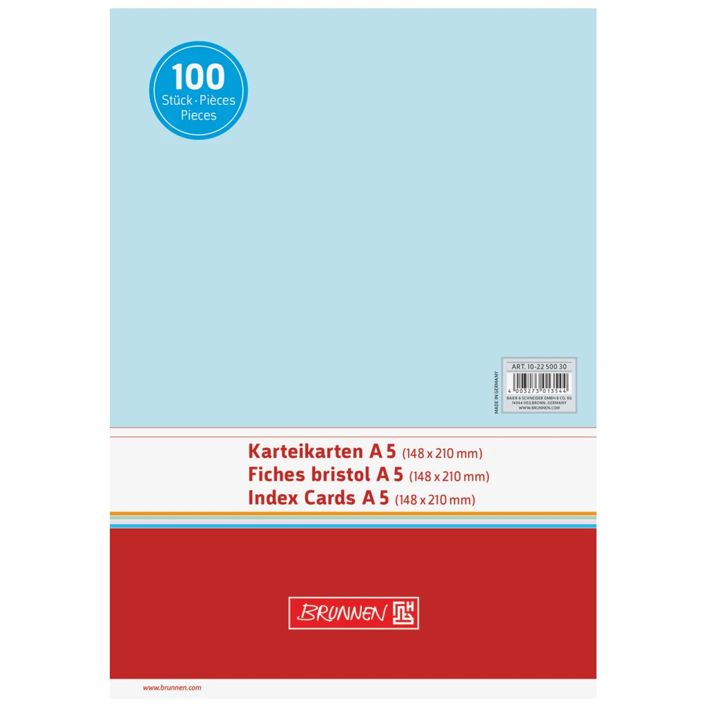 Karteikarten | 210×148 mm, A5, unliniert, blau, 100 Stück