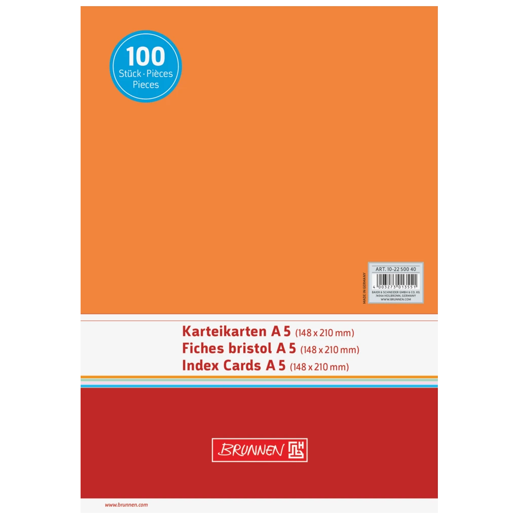 Karteikarten | 210×148 mm, A5, unliniert, orange, 100 Stück