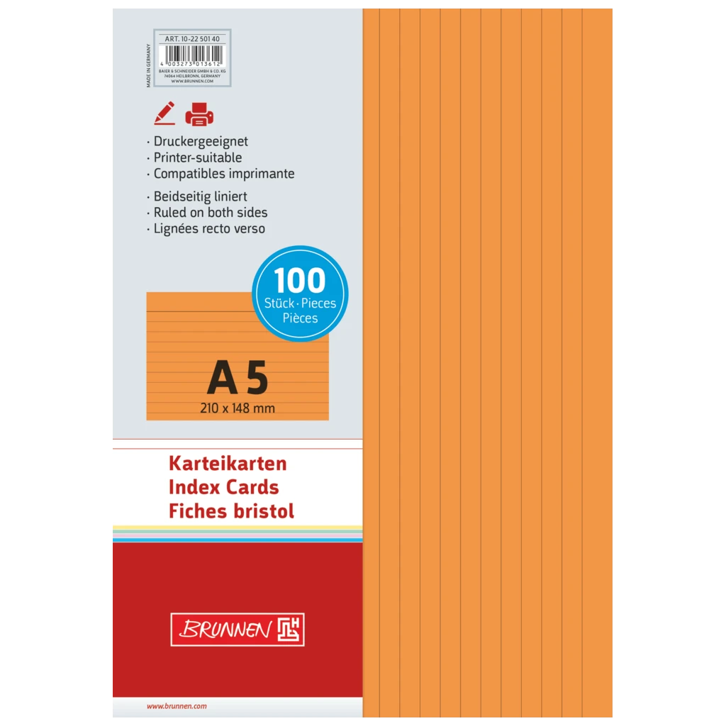 Karteikarten | 210×148 mm, A5, liniert, orange, 100 Stück