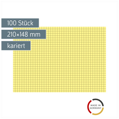 Karteikarten | 210×148 mm, A5, 5 mm kariert, gelb, 100 Stück