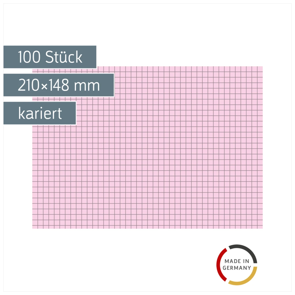 Karteikarten | 210×148 mm, A5, 5 mm kariert, rot, 100 Stück