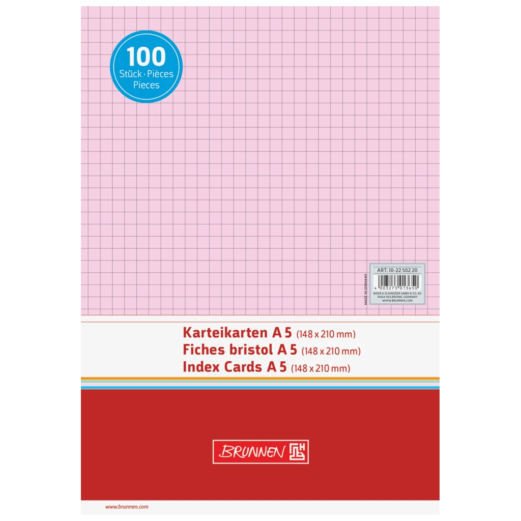 Karteikarten | 210×148 mm, A5, 5 mm kariert, rot, 100 Stück