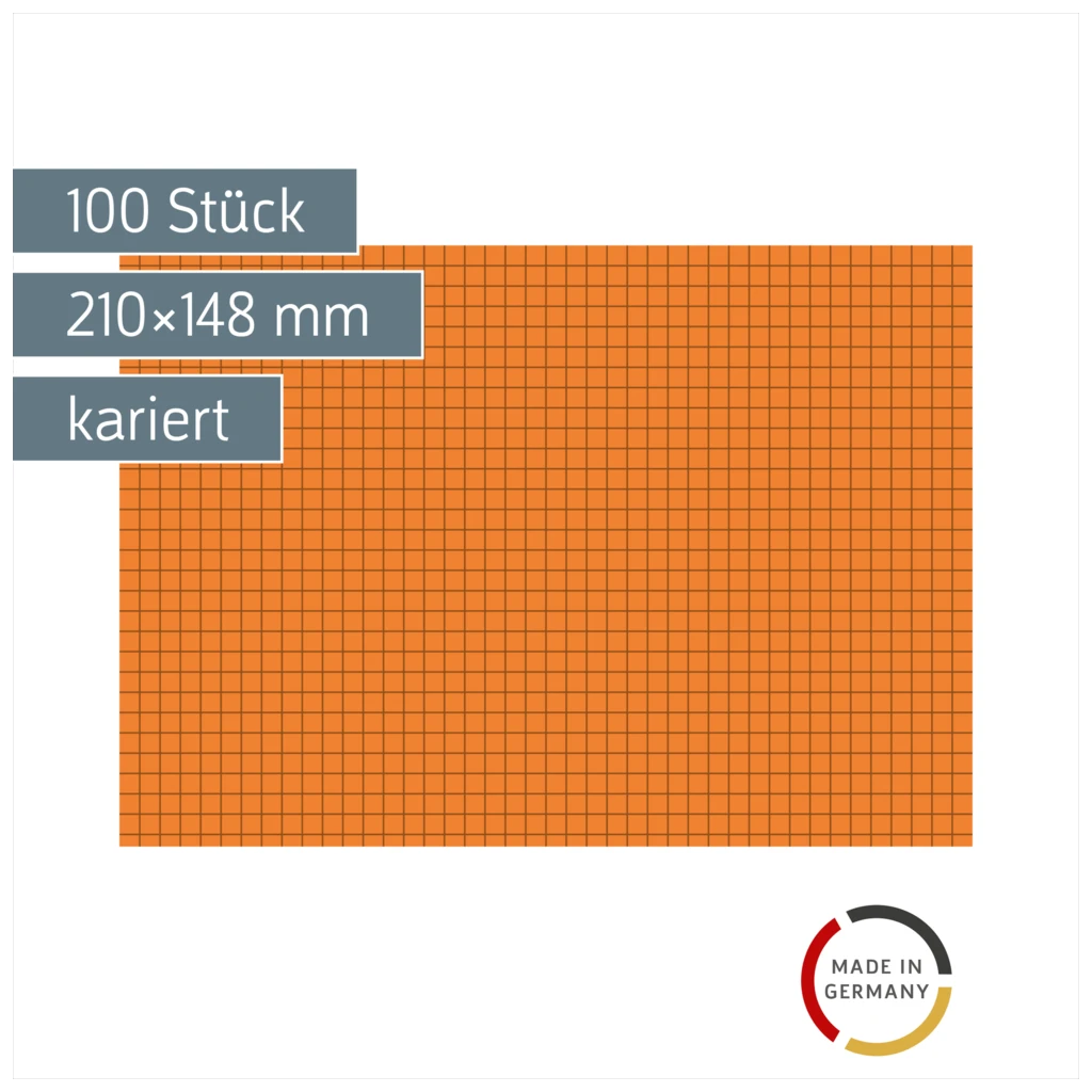 Karteikarten | 210×148 mm, A5, 5 mm kariert, orange, 100 Stück