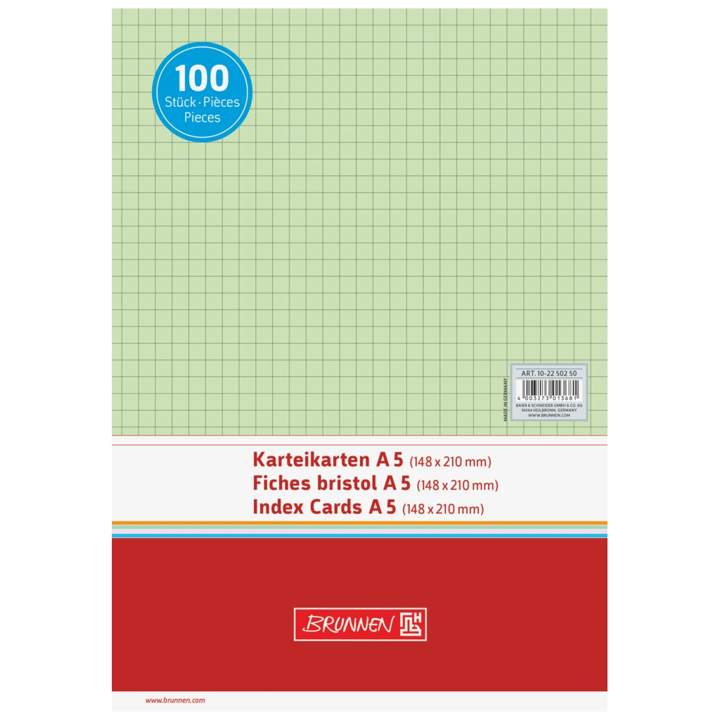 Karteikarten | 210×148 mm, A5, 5 mm kariert, grün, 100 Stück
