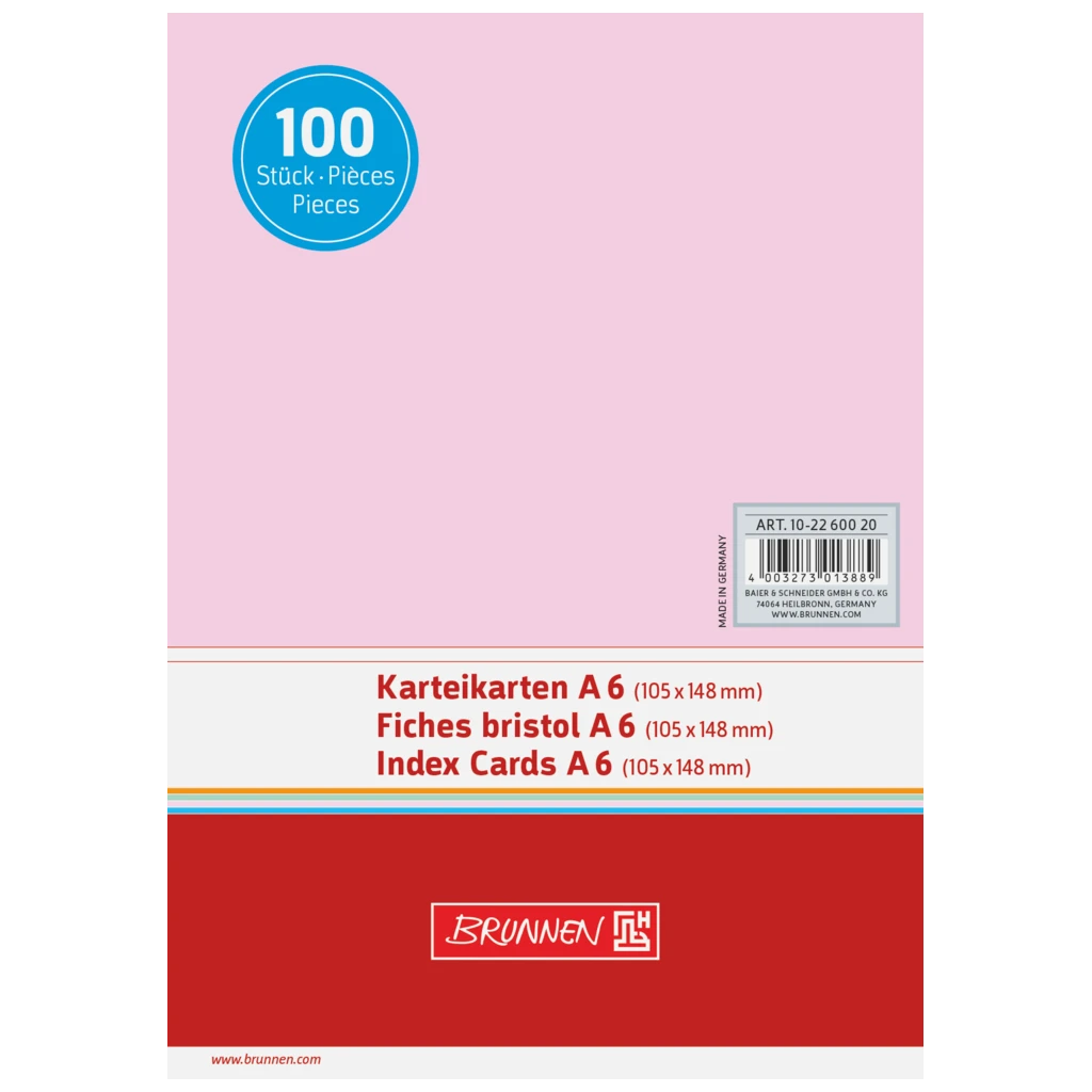 Karteikarten | 148×105 mm, A6, unliniert, rot, 100 Stück