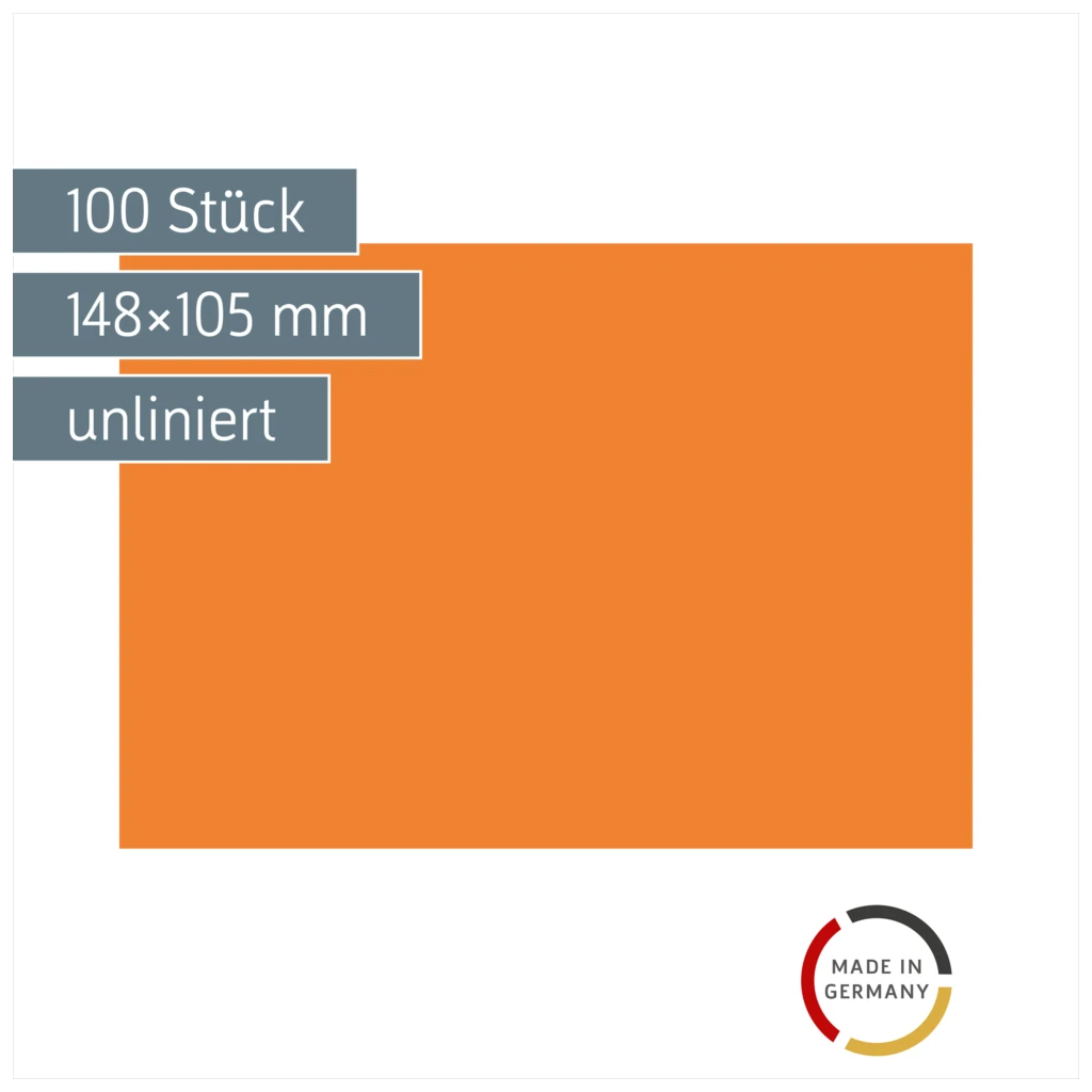 Karteikarten | 148×105 mm, A6, unliniert, orange, 100 Stück