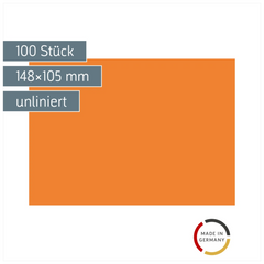 Karteikarten | 148×105 mm, A6, unliniert, orange, 100 Stück