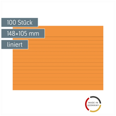 Karteikarten | 148×105 mm, A6, liniert, orange, 100 Stück