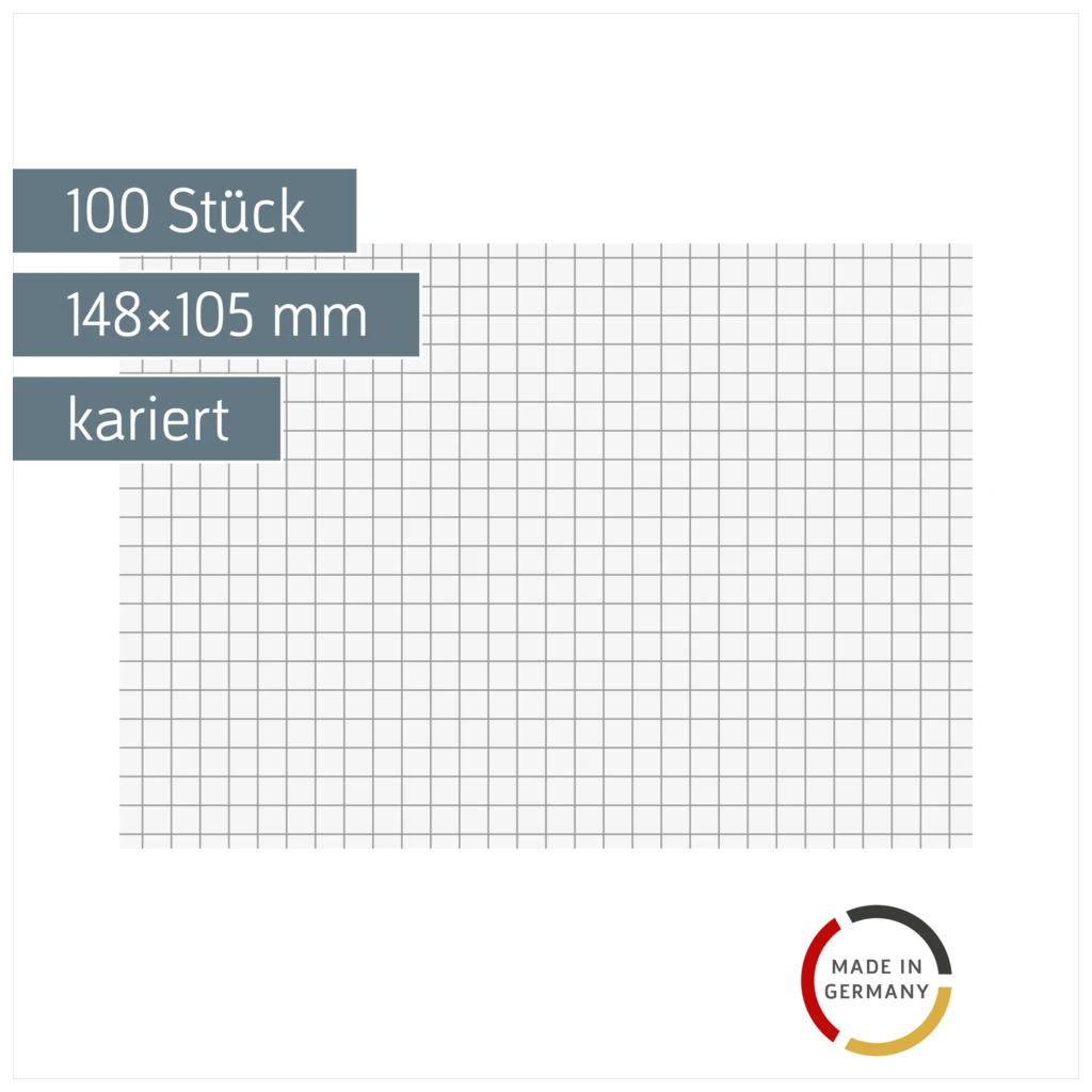 Karteikarten | 148×105 mm, A6, 5 mm kariert, weiß, 100 Stück