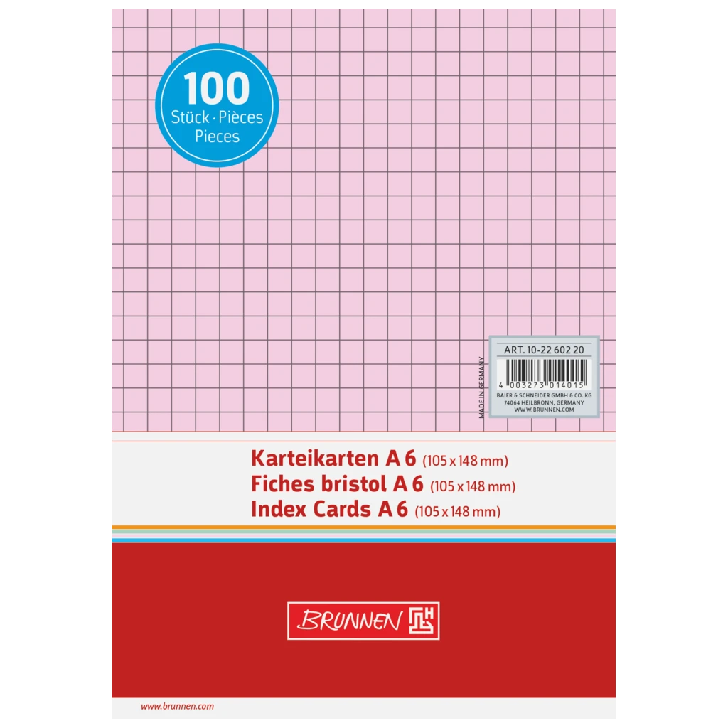 Karteikarten | 148×105 mm, A6, 5 mm kariert, rot, 100 Stück