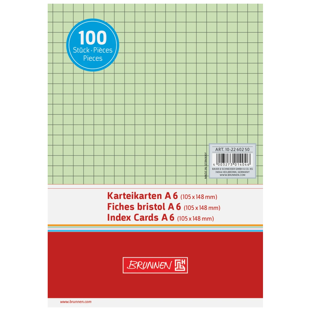 Karteikarten | 148×105 mm, A6, 5 mm kariert, grün, 100 Stück