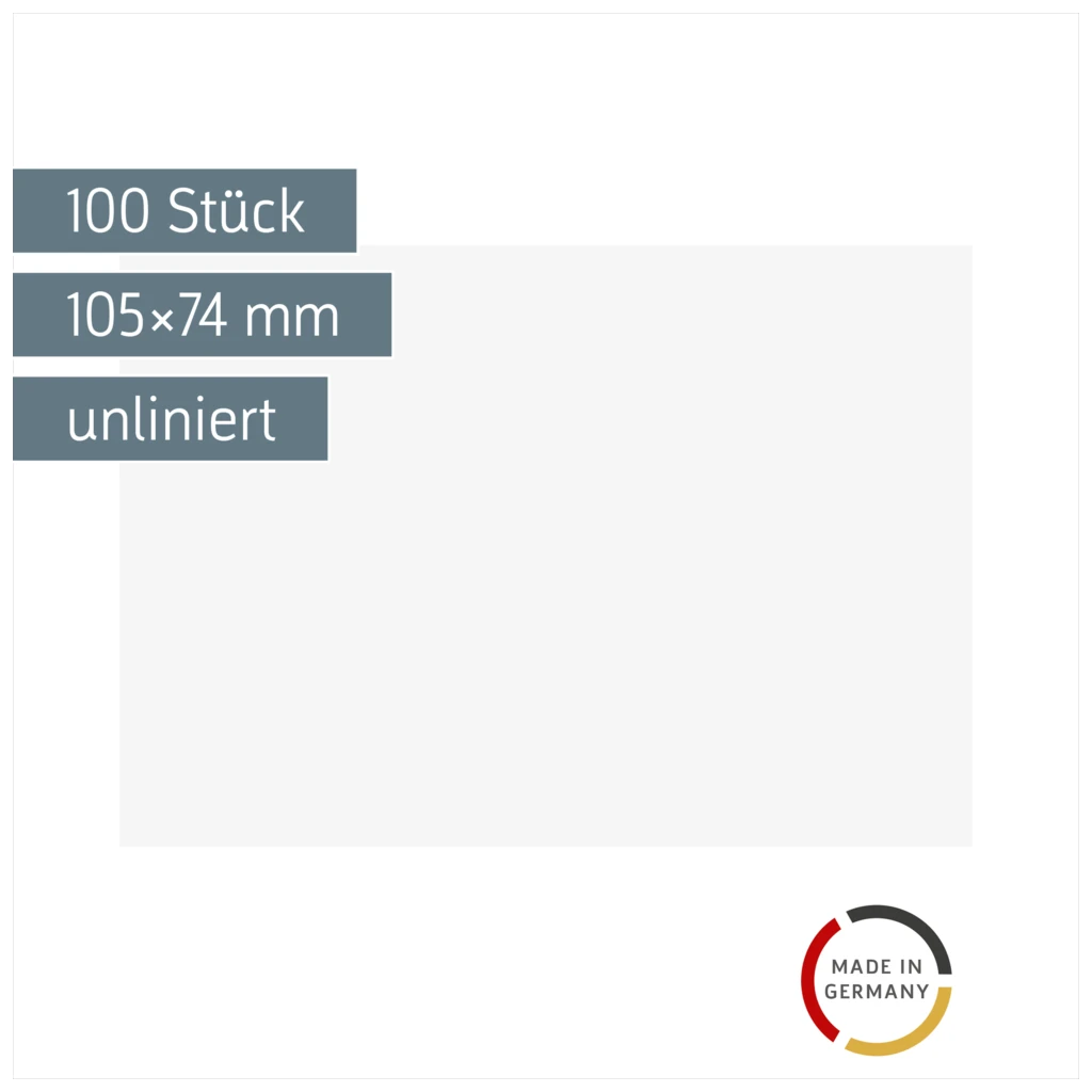 Karteikarten | 105×74 mm, A7, unliniert, weiß, 100 Stück