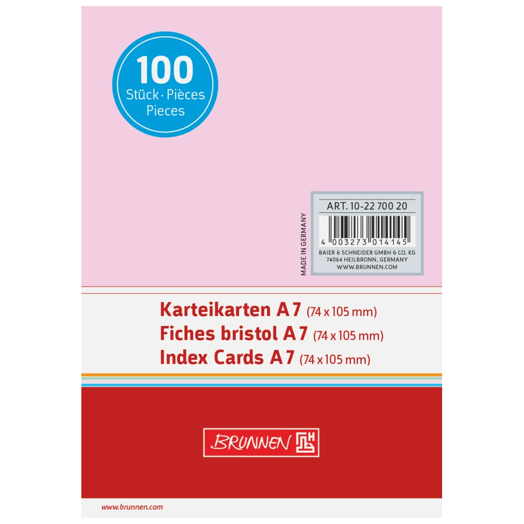 Karteikarten | 105×74 mm, A7, unliniert, rot, 100 Stück