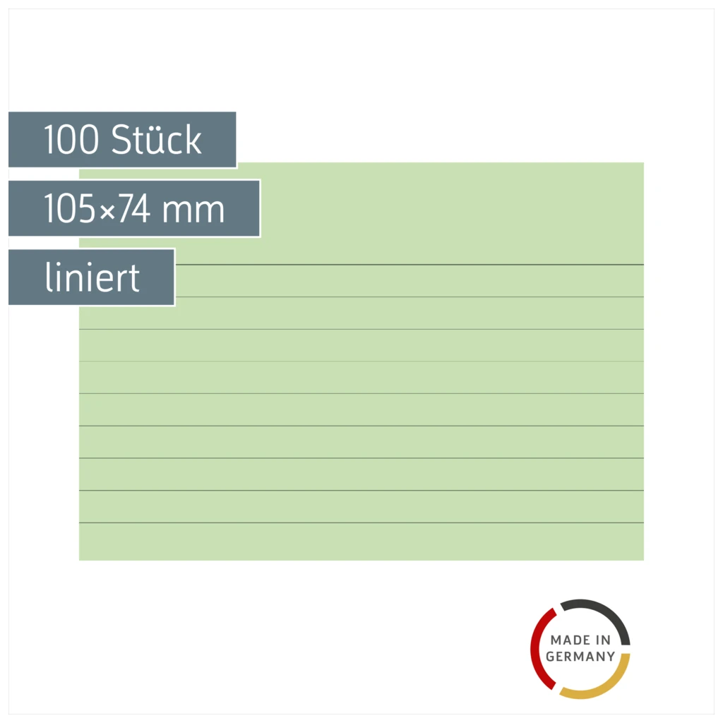 Karteikarten | 105×74 mm, A7, liniert, grün, 100 Stück