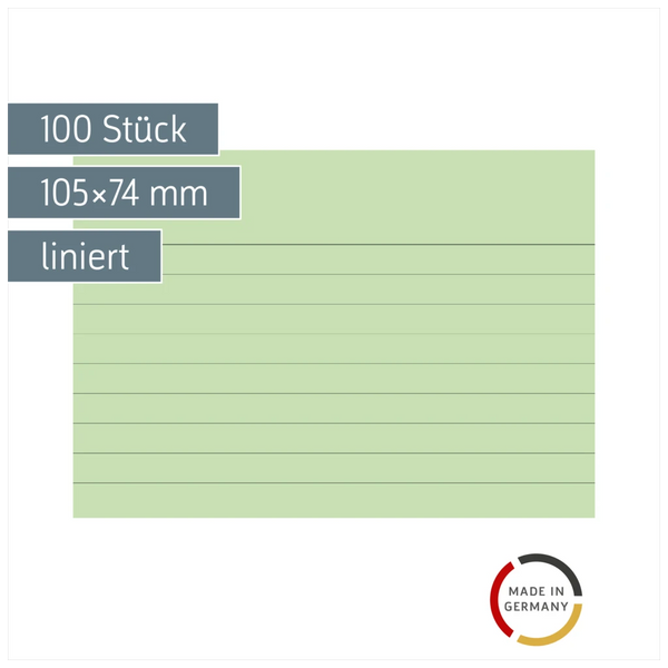 Karteikarten | 105×74 mm, A7, liniert, grün, 100 Stück