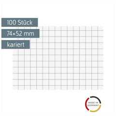 Karteikarten | 74×52 mm, A8, 5 mm kariert, weiß, 100 Stück