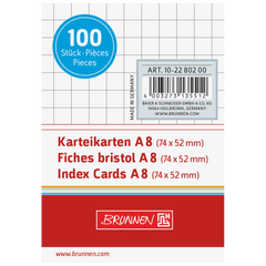 Karteikarten | 74×52 mm, A8, 5 mm kariert, weiß, 100 Stück