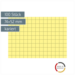 Karteikarten | 74×52 mm, A8, 5 mm kariert, gelb, 100 Stück