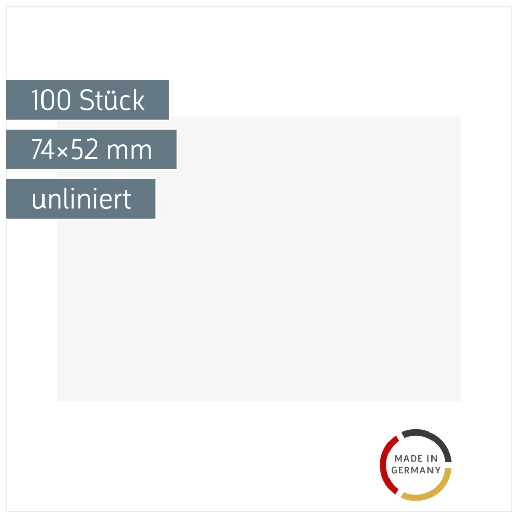 Karteikarten | 74×52 mm, A8, unliniert, weiß, 100 Stück
