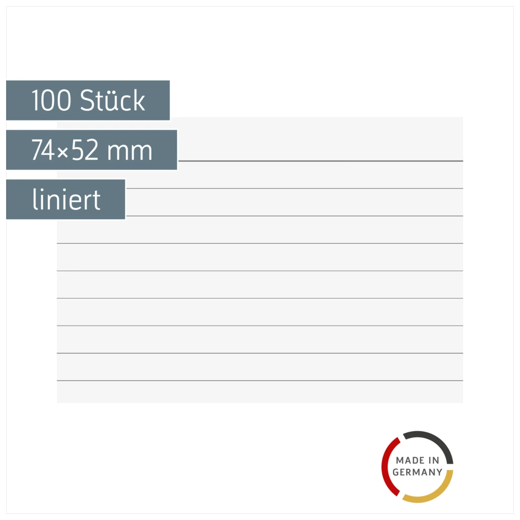 Karteikarten | 74×52 mm, A8, liniert, weiß, 100 Stück