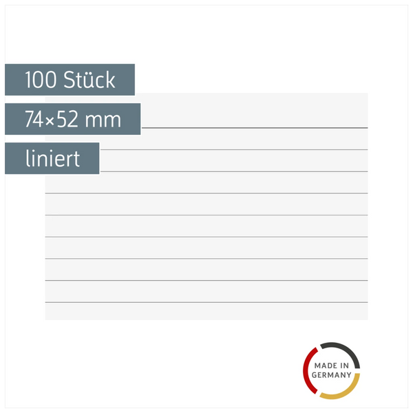 Karteikarten | 74×52 mm, A8, liniert, weiß, 100 Stück