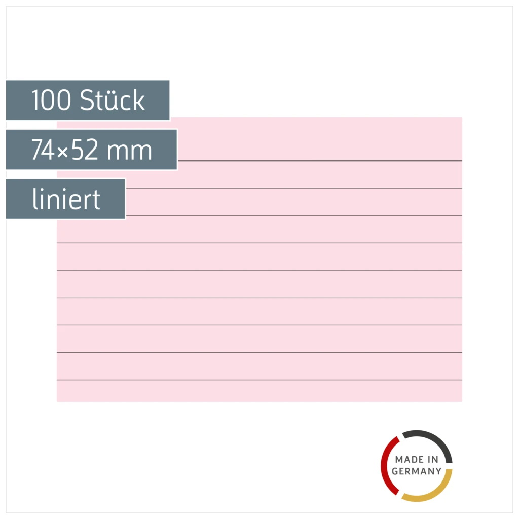 Karteikarten | 74×52 mm, A8, liniert, rot, 100 Stück