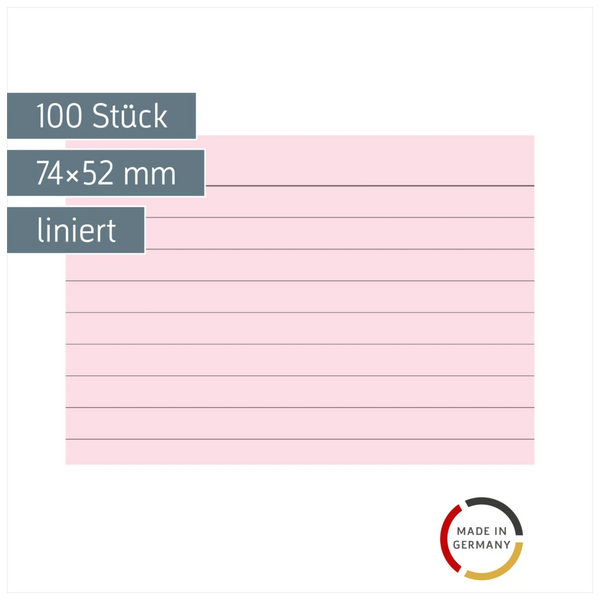 Karteikarten | 74×52 mm, A8, liniert, rot, 100 Stück