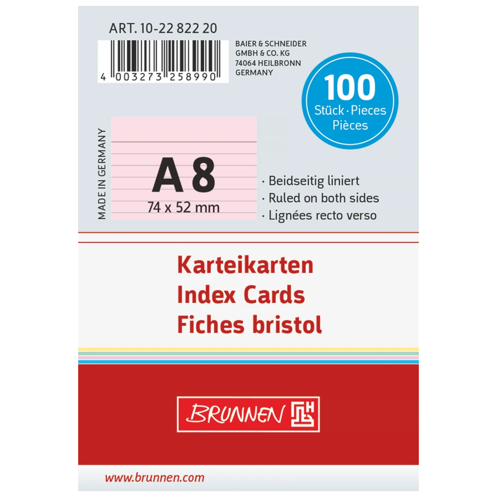 Karteikarten | 74×52 mm, A8, liniert, rot, 100 Stück