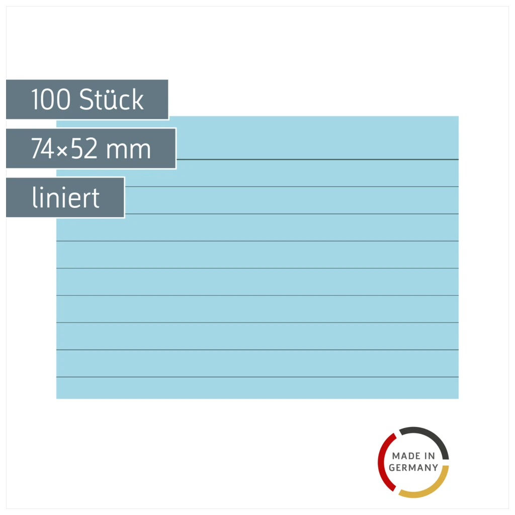 Karteikarten | 74×52 mm, A8, liniert, blau, 100 Stück