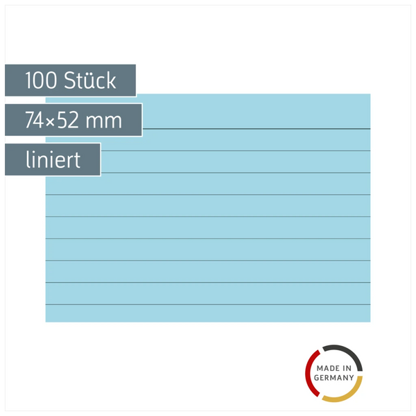 Karteikarten | 74×52 mm, A8, liniert, blau, 100 Stück