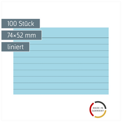 Karteikarten | 74×52 mm, A8, liniert, blau, 100 Stück