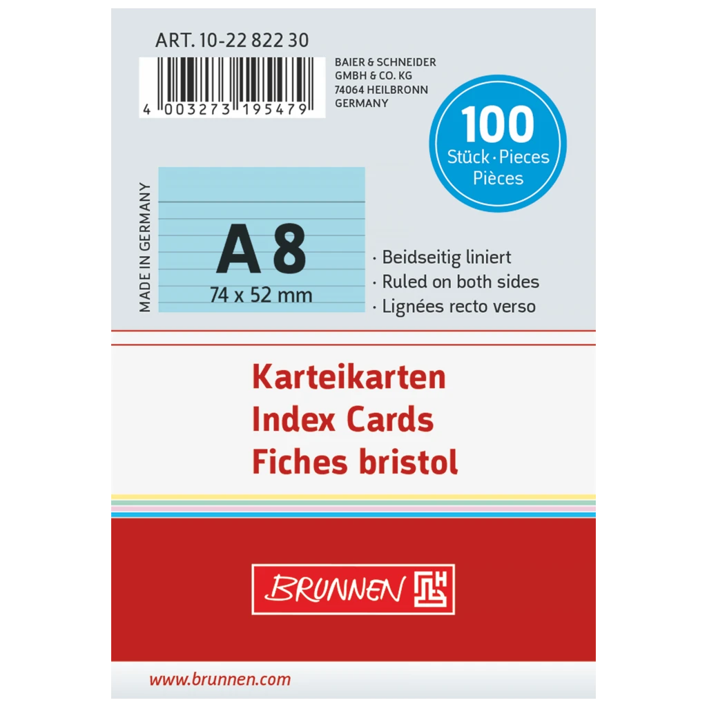 Karteikarten | 74×52 mm, A8, liniert, blau, 100 Stück