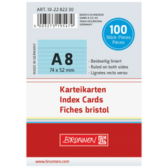 Karteikarten | 74×52 mm, A8, liniert, blau, 100 Stück