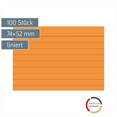 Karteikarten | 74×52 mm, A8, liniert, orange, 100 Stück