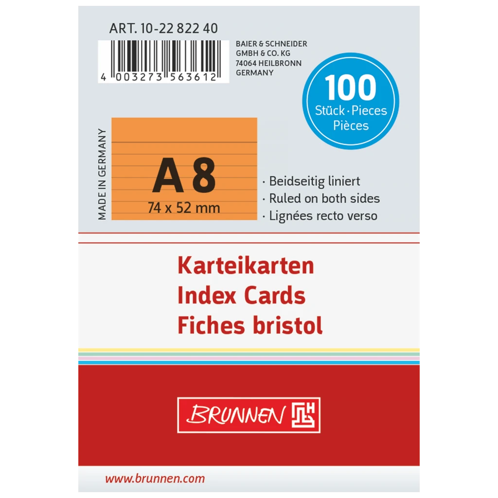 Karteikarten | 74×52 mm, A8, liniert, orange, 100 Stück